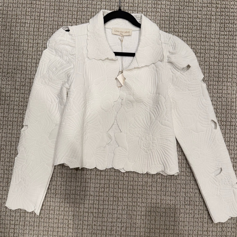 Love the Label Cream Textured Floral Blazer